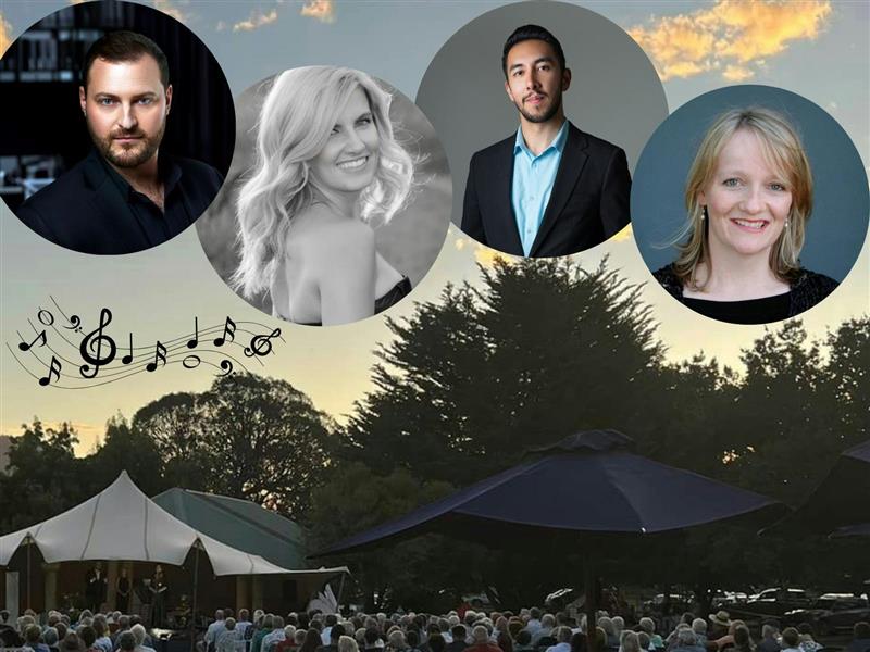 Four singers in a park performing