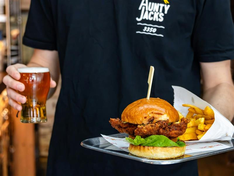 Every Friday, 12pm till 4pm Aunty Cooks Lunch.   Enjoy a Burger & a Pot for $20.