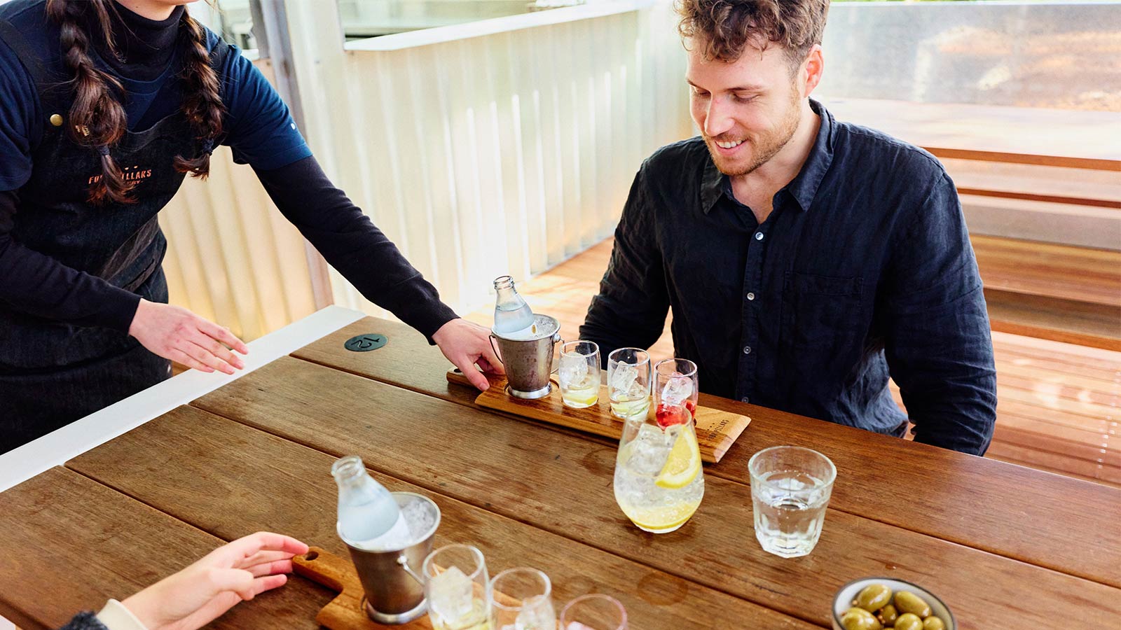 A gin flight tasting at Four Pillars Distillery, Healesville, Yarra Valley, Victoria. 