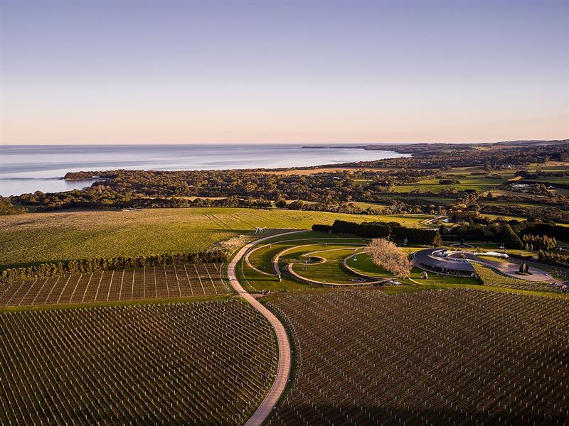 Aerial view over Pt Leo Estate, Mornington Peninsula, Victoria, Australia